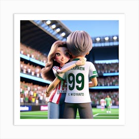 Soccer Couple Hugging Art Print