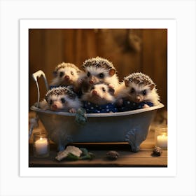 Baby Hedgehogs Bath Art Print