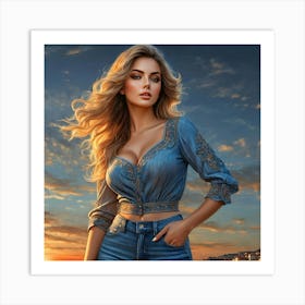 Beautiful Woman In Blue Jeans Art Print