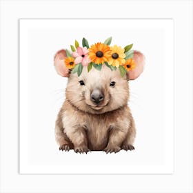Floral Baby Wombat Nursery Illustration (30) Art Print