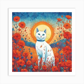 Cat In A Poppy Field Art Print