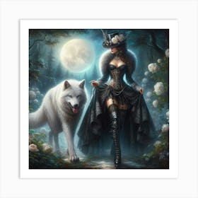 Wolf And Woman Art Print