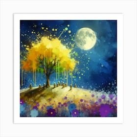 Colorful Tree At Night Art Print