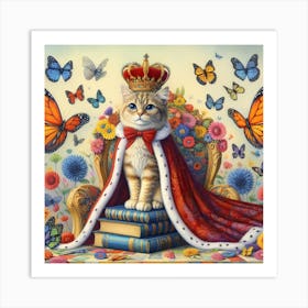 Whimsical Cat - Colorful and Fantasy Painting of a Cat with Crown and Cape Art Print