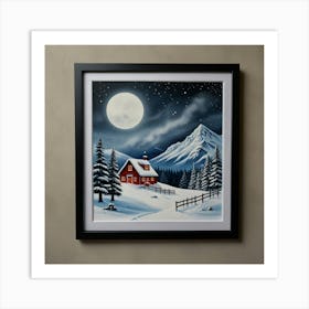 Snowy Night In The Cabin Art Print