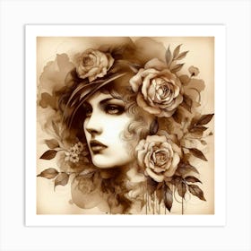 Girl With Roses Art Print