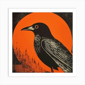 Retro Bird Lithograph Raven 2 Art Print