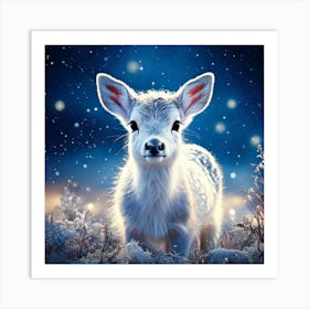 Firefly Adorable Baby Reindeer In A Starry Winter Meadow 21265 (2) Art Print