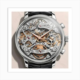 A Highly Detailed, Intricately Illustrated Image Of A Mechanical Watch, Showcasing All Its Moving Parts, Gears, And Springs In A Mesmerizing Dance Of Precision Engineering, With Each Component Meticulously Rendered In Shades Of Metallic (1) Art Print