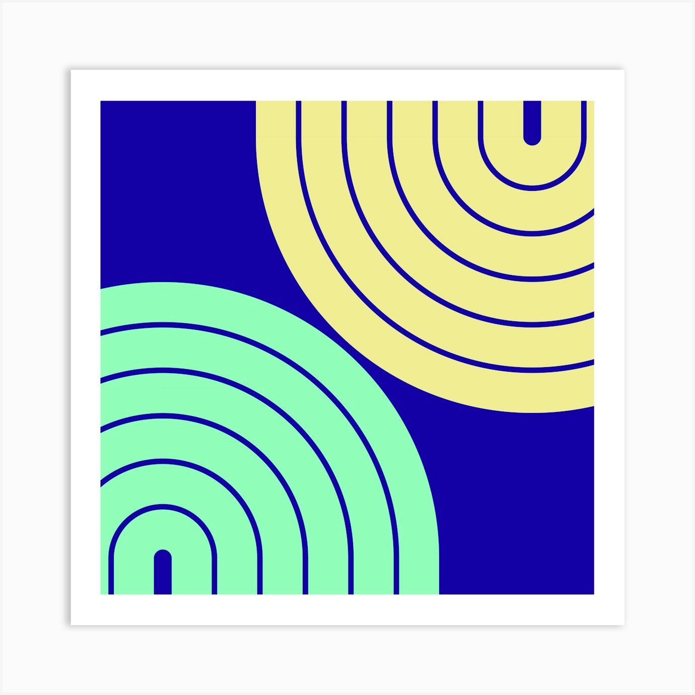 Midcentury Modern Geometric Rainbow Ivviii In Sunshine Yellow Fluorescent Green Sapphire Blue 02 Art Print by NineFlorals