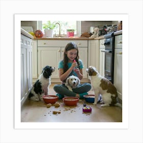 Little Girl Feeding Dogs Art Print