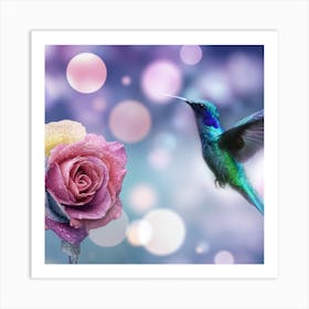 Hummingbird And Rose Art Print