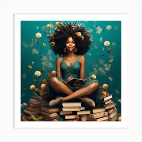 Afro Girl Reading Books Art Print