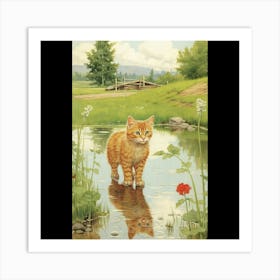 Cat In Puddle Art Print