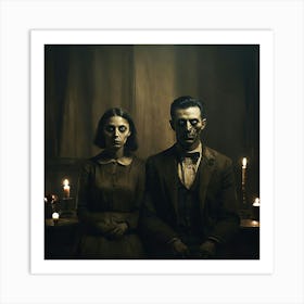 Creepy Couple Portrait Art Print