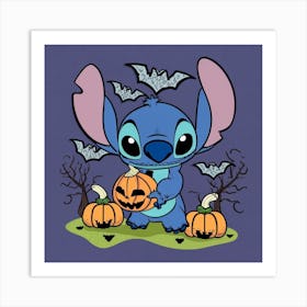 Stitch Halloween Pumpkins Art Print