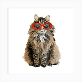 Cat With Red Glasses Art Print