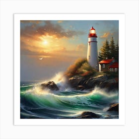 Lighthouse At Sunset 18 Art Print