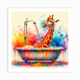 Giraffe Bathing Art Print