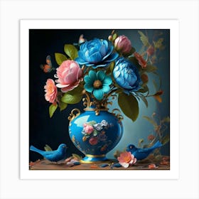 Blue Vase With Flowers Art Print