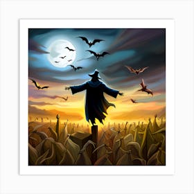 Scarecrow and Bats 2 Art Print