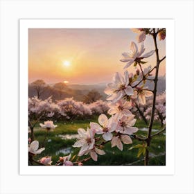 Whispers of Spring Blossoming Cherry Trees Art Print