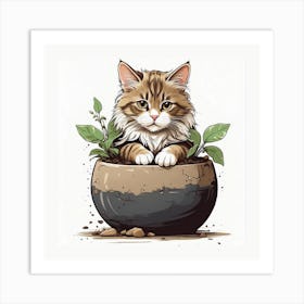 Cat In A Pot Art Print