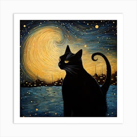 Cat In The Moonlight Art Print