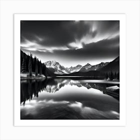 Black And White Mountain Lake 19 Art Print