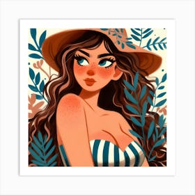 Beautiful Girl With Hat Art Print