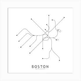 Boston Subway White Map Square Art Print