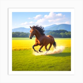 Horse Galloping In A Field Art Print