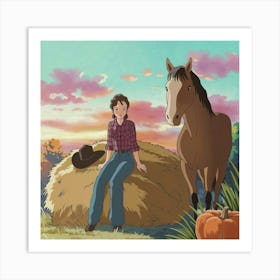 Girl And A Horse Art Print