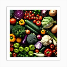 Colorful Vegetables On A Black Background Art Print