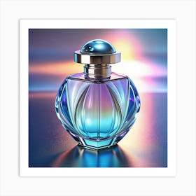 A Glass Bottle Of Perfume With A Gradient Of Blue And Pink Colors Art Print