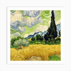 A Wheatfield With Cypresses, Vincent van Gogh 4 Art Print