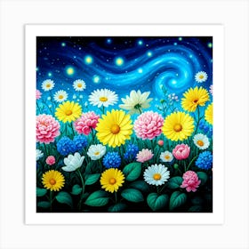 Flowers In The Night Sky Art Print