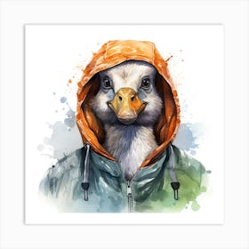 Watercolour Cartoon Goose In A Hoodie 1 Art Print