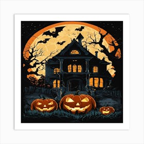 Halloween House With Pumpkins Art Print
