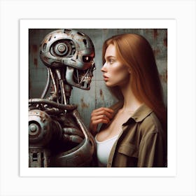 Woman And A Robot Art Print