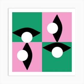 Vintage Checkered Green and Pink Eye Art Print