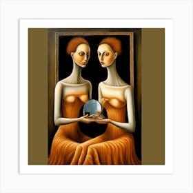 Dos Mujeres Un Espejo Art Print