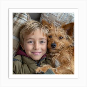 Boy With Dog In The Car Art Print