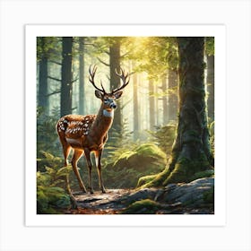 Deer In The Forest 123 Art Print