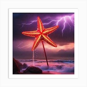 Lightning Starfish beach storm Art Print