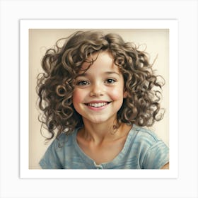 Portrait Of A Girl With Curly Hair Art Print