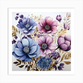 Blue And Purple Flowers Art Print