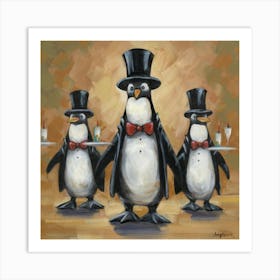 Whimsical Waiter Penguins Parade Print Art Art Print