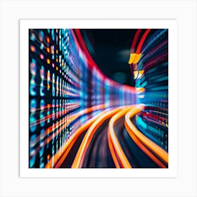 Blurred Lights In A Data Center Art Print