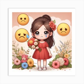Sad Girl With Flowers 4 Art Print